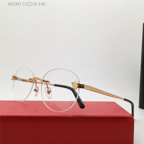 Nouveau design de mode lunettes optiques 0028O ronde décoration de tête d'animal sans cadre style élégant et généreux peut être une lentille claire de prescription