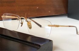 Nuevo diseño de moda gafas ópticas 8085 montura cuadrada sin montura patillas de titanio estilo vintage simple y versátil con caja de cuero lente transparente de primera calidad