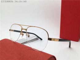 Nuevo diseño de moda, gafas ópticas, medio marco de metal, modelo 00056, lentes transparentes piloto de estilo popular simple, pueden ser lentes transparentes recetados