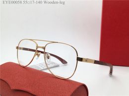 Nuevo diseño de moda gafas ópticas con forma de piloto 00058 montura de metal patillas de madera hombres y mujeres estilo simple y popular gafas ligeras y fáciles de usar