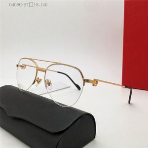 Nouveau design de mode forme pilote lunettes optiques 0409O demi-monture en métal hommes et femmes style d'affaires léger et facile à porter des lunettes de qualité supérieure