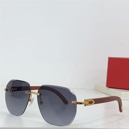 Nuevo diseño de moda gafas de sol piloto 8200769 marco de metal lentes de corte sin montura patillas de madera estilo simple y popular gafas de protección UV400 versátiles