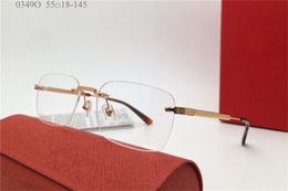 Nouveau design de mode lunettes optiques à monture sans monture modèle 0349O lentille transparente carrée de style populaire simple peut être des lentilles claires sur ordonnance