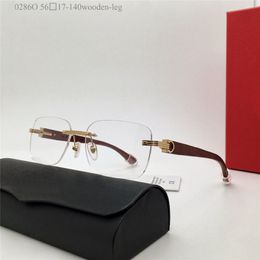 Nieuwe fashion design vierkante optische bril 0286O randloze metalen frame houten tempels mannen en vrouwen brillen eenvoudige populaire stijl heldere lenzen brillen topkwaliteit