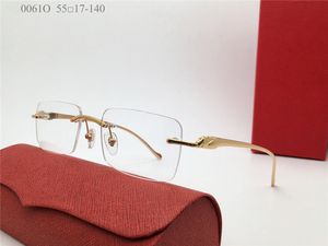 Nouveau design de mode lunettes optiques carrées 0061 monture en métal sans monture temples d'animaux hommes et femmes lunettes style simple lentilles claires lunettes