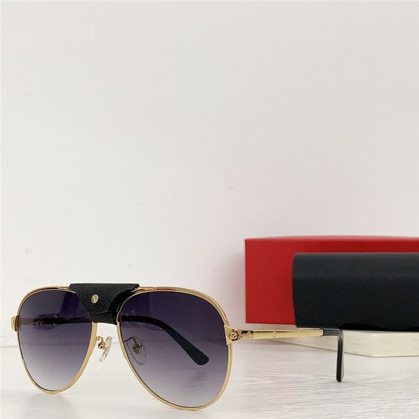 Nouveau design de mode lunettes de soleil pilotes carrées 0037 monture en métal avec pont en cuir de veau noir style classique simple et populaire lunettes de protection uv400 en plein air