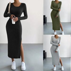 Nouveau Design de mode femmes à manches longues fendu en tricot une épaule robe de soirée discothèque urbaine sexy moulante creux jupes longues grande taille S-5XL