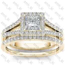 NIEUWE FASEMENDE Designer sieraden Wedding Rings 2pcs Bridal Set Elegant Crystal Engagement Ring Luxe Gold Color Round Hart Zirkon voor vrouwen Boho Jewelry 271