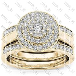 NIEUWE FASHEID Designer Sieraden Wedding Rings 2pcs Bridal Set Elegant Crystal Engagement Ring Luxe Gold Color Round Hart Zirkon voor vrouwen Boho Jewelry 578