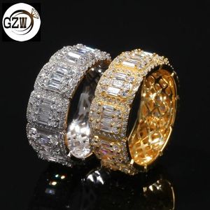 Nieuwe Mode Gepersonaliseerde Bling Diamond Mens Ringband Vintage Square CZ Cubic Zirkoon Goud Zilver Hip Hop Rapper Sieraden Geschenken voor Paren