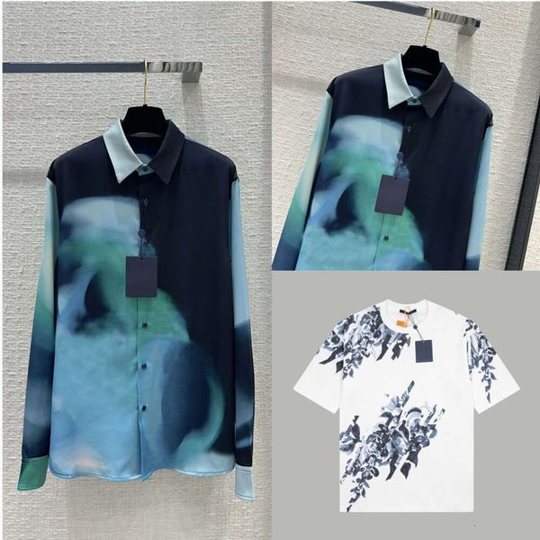 Nueva camisa de diseñador de moda, blusa, camisa para hombre 2024, camisa de satén con estampado de color degradado Aurora, blusa clásica de gama alta de Flora, camiseta blanca, talla XS-L FZ2403164