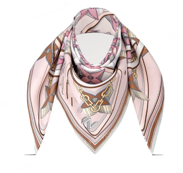 Nouveau créateur de mode foulard en soie châle de luxe carré turbans de haute qualité foulards bandeau motif de chaîne avec monogramme classique rose rouge 90 CM L