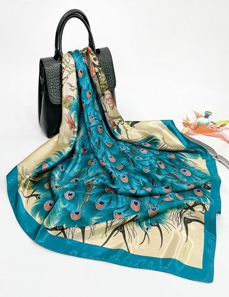 Nouveau créateur de mode Foulard en soie femmes marque impression plumes de paon Foulard en soie écharpes scarves6079063