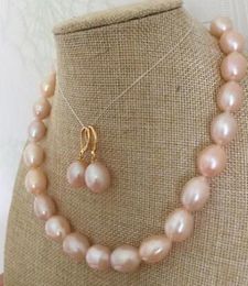 Nieuwe Mode DesignFashion 12-13mm South Sea Barok Rose Pearl Necklace and Earrings Set