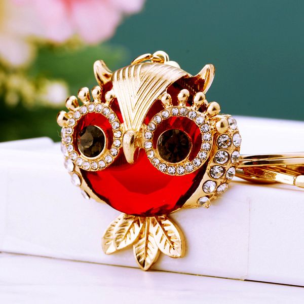 Nuevo juego de diamantes de moda Crystal Owl Keychain Metal Lindo Círculo de bolsas de bolsas para mujeres Círculo creativo