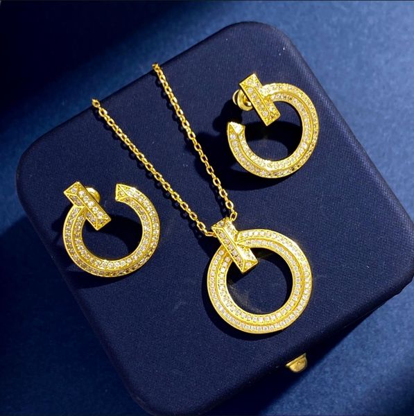 Nueva moda diamante T1 círculo colgante collar de diamantes completo mujeres collares de oro joyería de diseñador TN-01099