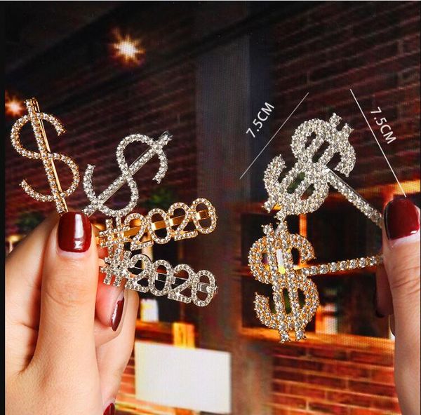 Nouvelle mode Dollar argent strass lettre pince à cheveux pour les femmes Bling cristal épingles à cheveux Barrettes bébé bijoux de cheveux