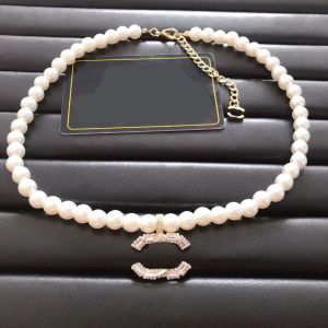 Neue Mode Doppel Brief Diamant Anhänger Bolzen Ohrring Designer Frauen Halsband Marke Perle Halskette Party Hochzeit G23101211Z-6