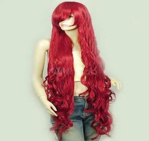 Nueva moda elegante larga roja rizada peluca completa Elementos de estilo Pretty Hair7568820