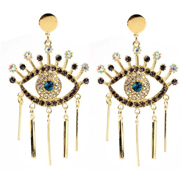 Nouvelle mode exagérée célèbre designer de marque Devil's Eye Boucles d'oreilles Alliage Fringe avec Diamond Blue Eye Stud Boucles d'oreilles