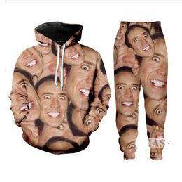 Nieuwe mode beroemde acteur Nicolas Cage Hoodie +Pants Sweatshirt 3D Print Unisex tracksuits