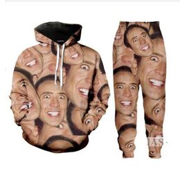 Nieuwe Mode Beroemde Acteur Nicolas Cage Hoodie Broek Sweatshirt 3D Print Unisex Trainingspakken2630