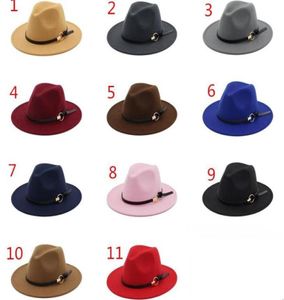 Nieuwe mode vilten jazzhoeden Klassieke TOP-hoeden voor heren dames Elegante effen vilten Fedora-hoed Band Brede platte rand Stijlvolle Panama-petten3510350