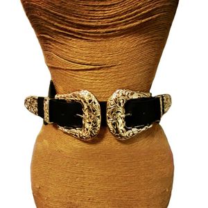 Nouvelle mode femelle vintage Broche en métal Boucle boucle ceintures en cuir pour femmes élastiques sexy creux de taille large ceintures 285g