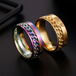 Nieuwe mode vinger fidget spinner roestvrijstalen ketting draaibare ring mannen klassieke rome digitale power sense gift