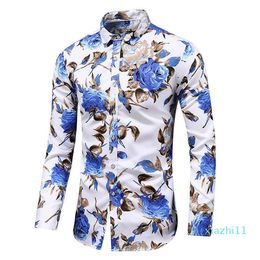 Nieuwe mode bloemen mannen shirts plus size bloem print casual camisas masculina zwart wit rood