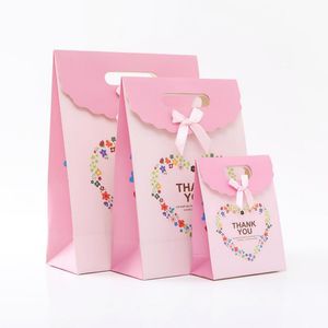 Mode geschenk wrap tassen kraftpapier met satijnen lint rechthoek bruiloft verjaardagsfeestje tas