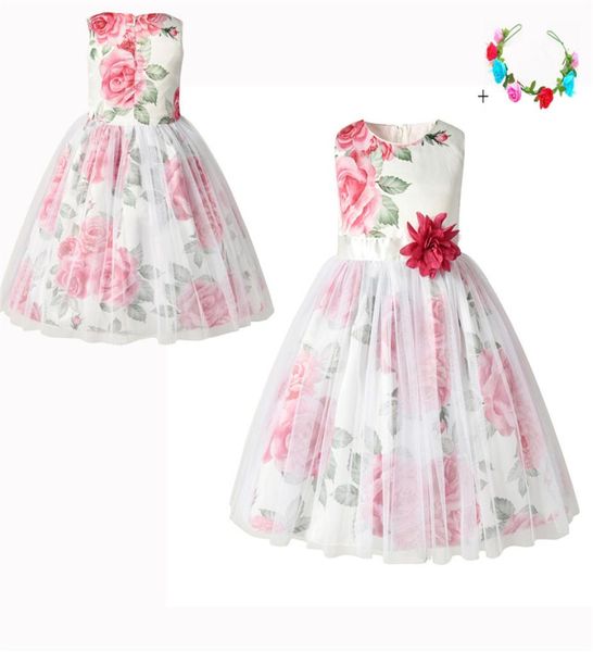 Nouvelle mode filles robes de soirée mignon bébé tenue décontractée Rose imprimé papillons robe nœud papillon 3D Roses vêtements imprimés girls8412355