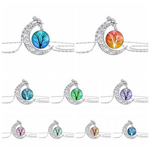 Mode Cabochons Glas Maan Ketting Sterren Buitenruimte Universe Gemstone Hangers Boom Of Life Kettingen voor Dames Sieraden Accessoires