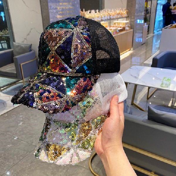 Nueva moda gorra de lentejuelas brillantes gorras de béisbol de hilo transpirables de verano sombreros para mujeres señora niñas jóvenes