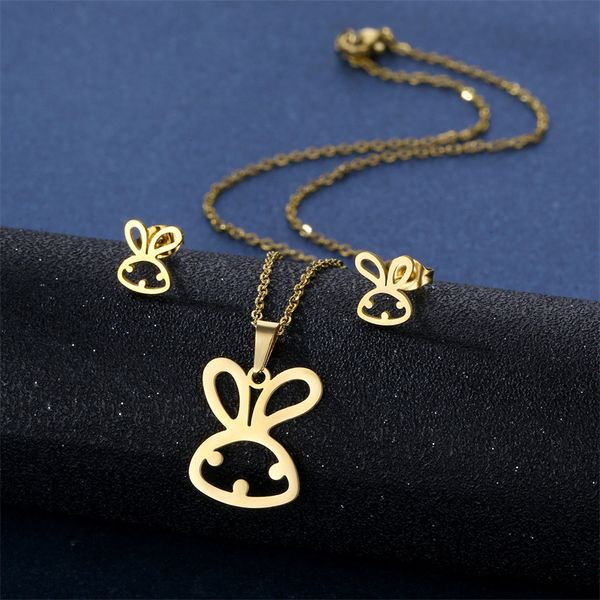 Ensemble collier et boucles d'oreilles avec pendentif lapin mignon et brillant, chaîne de pull de personnalité, jolis bijoux pour femmes et filles, nouvelle mode