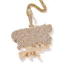 Nieuwe Mode Vergulde Bling CZ AK47 Brief Hanger Ketting voor Mannen Vrouwen Hip Hop Sieraden met 3mm 24 inch Touw Ketting