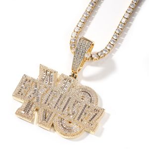 Nouvelle mode Gold plaqué Bling Cz Baguatte Letter Pendant Collier pour hommes Bijoux Hip Hop Women Hip Hop avec chaîne de corde de 3 mm 24 pouces