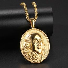 Nieuwe Mode Vergulde Rvs Franklin Portret Ovale Hanger Heren Ketting Masculina Bijoux Hip Hop Rapper Sieraden Geschenken voor Mannen