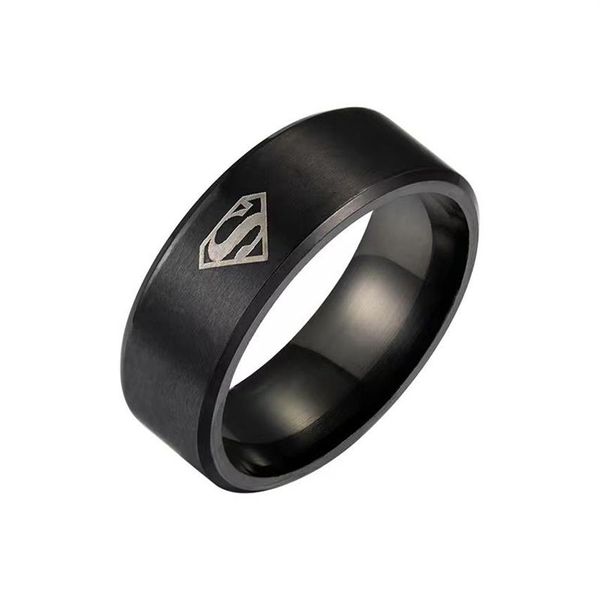 Nouvelle mode or argent noir titane hommes garçon Superman symbole acier inoxydable Ring269S