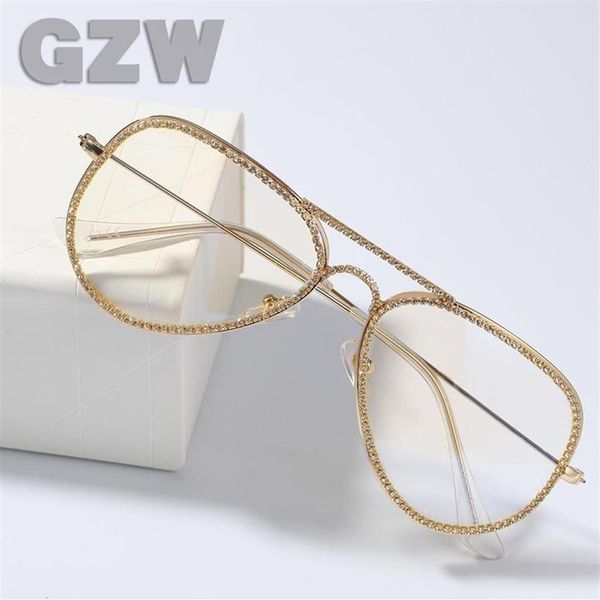 Nouvelle mode or argent plaqué Bling diamant montures de lunettes pour hommes et femmes glacé CZ pierre cubique Zircon Hip Hop verre uni R328v