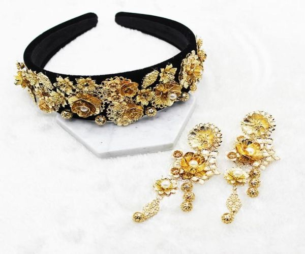 Nouvelle mode Golden Leaf Crown Baroque Prom Hair Band Pearl Hair Jewelry Wedding Tiara Accessories For Women Party C190417031193199