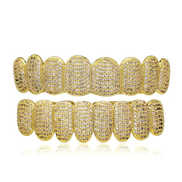 Nouvelle mode grilles argent plaqué or Full Bling CZ glacé dents Grillz haut bas grilles ensemble bijoux cadeaux pour hommes