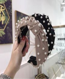 Nouveaux accessoires de cheveux de mode Femmes 039 Fabric Color de couleur Perles de perles pleines de nœuds larges bandeau à bandeau poil de tête B1860923