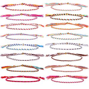 Nouveau mode fait à la main 4 couleurs mélangées coton corde tissé Vsco fille chanceux amitié Bracelet arc-en-ciel Boho cuivre perle cheville pour femmes et filles