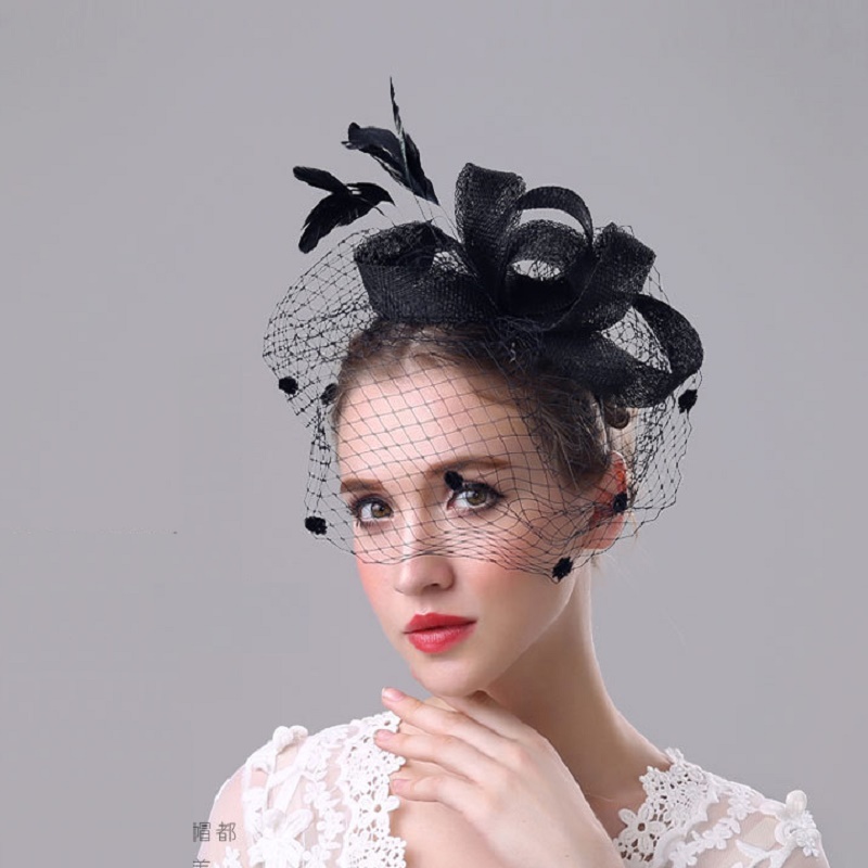 新しいファッション帽子の豪華なヘッドピース花嫁の顔で覆われたヘッドバンドブライダルアクセサリー
