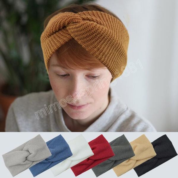 Nueva diadema de moda para mujer, turbante tejido informal, gorros de otoño con nudo cruzado, accesorios para el cabello de alta elasticidad, venta al por mayor