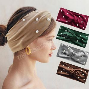 Bandeau à nœud croisé pour femmes, nouvelle mode, couvre-chef à haute élasticité, perles brillantes, accessoires pour cheveux, automne