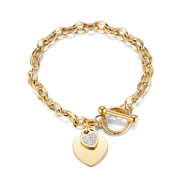 Nueva pulsera de circón en forma de corazón a la moda, cierre OT de Color dorado, joyería de acero de titanio, regalo para mujer que no se decolora