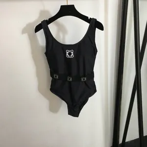 Nueva moda Traje de baño de cintura alta Traje de baño de una pieza para mujer con cinturón con letras Traje de baño sexy push up Halter Bikinis con cordón Conjuntos Ropa de playa Monokinis