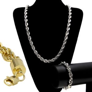 Nouveau Mode Hip Hop Hommes Corde Lourde Chaîne Collier Bracelet Ensemble Or Argent Twist Chaînes Rock BraceletRappeur Bijoux Cadeaux Garçons à Vendre